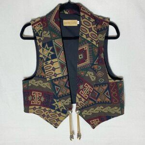 Vintage Sweetgrass Western Style Geometric Pattern Tapestry Vest L